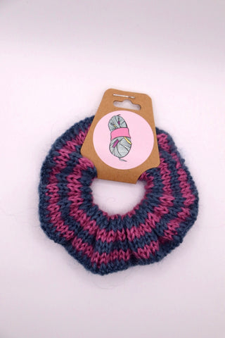 Medium Crochet Hair Scrunchie - Blue & Pink