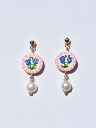 Blue Rose Flower Earrings