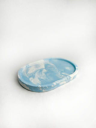 Marbled Oval Tray - Blue & White