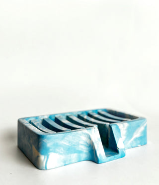Marbled Soap Dish - Blue & White