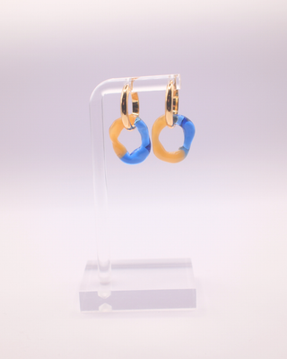 Two-tone Glass Charm Earrings - Blue and Yellow