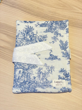 Book Sleeve with Ribbon Tie in Toile de Jouy French-style Fabric