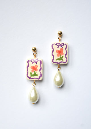 Bow Border Flower Earrings