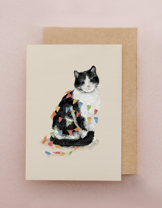 Bunting Cat Greetings Card