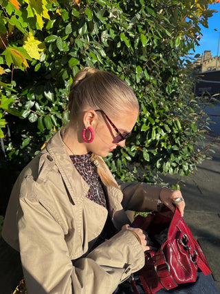 Burgundy + Hot Pink Striped Hoop Earrings