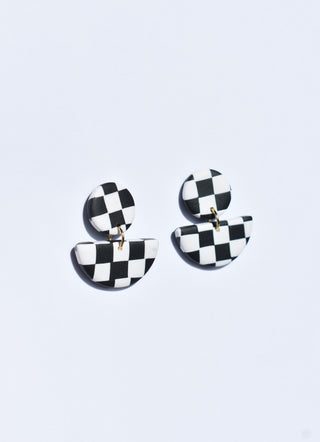 Checkerboard Half Moon Earrings