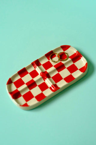 Red Check Jewellery Tray