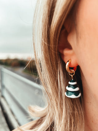 Christmas Tree Charm Hoop Earrings