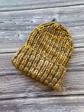 Chunky Merino Wool Rib Beanie in Laguna Negra (Mustard)