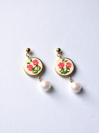 Pink Rose Flower Earrings