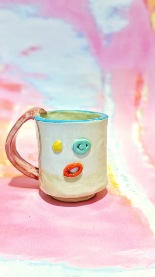 Classic Wonky Face Mug - Small - Pink Handle