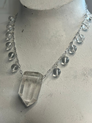 Clear Quartz Rock & Beaded Necklace