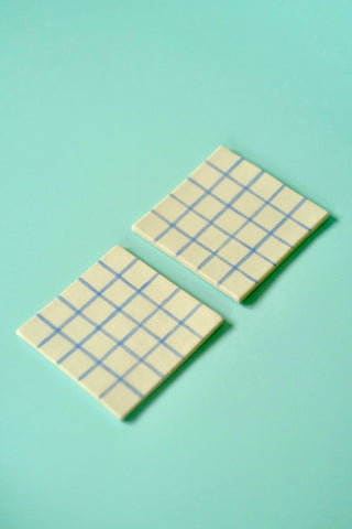 Blue Check Coasters - set of two