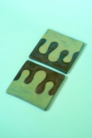 Teal Drip Coasters - set of two