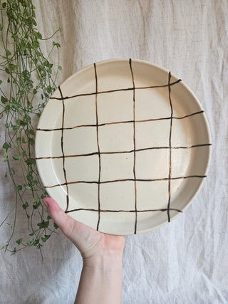 Brown Grid Large Plate