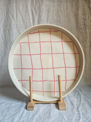 Pink Grid Large Plate