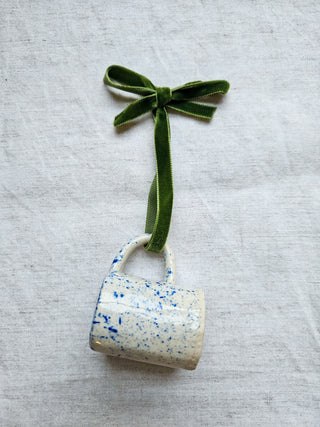 Mini Stoneware Mug Xmas Decoration - Blue Speckles on White