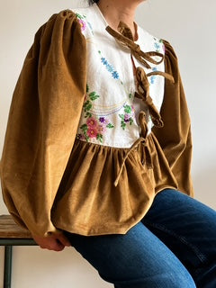 Corduroy Peplum Tie Blouse