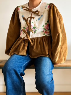 Corduroy Peplum Tie Blouse