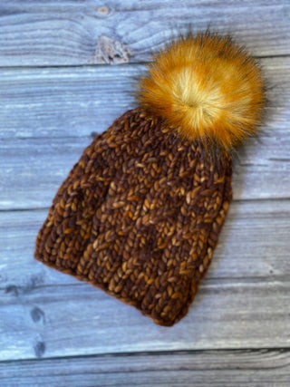 Coronilla Brown Merino Wool Cable Beanie