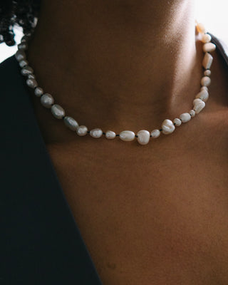 White Pearl Black Thread Knotted Necklace