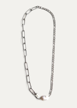Adella Mix Chain Necklace with A Keshi Pearl Silver