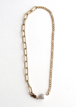 Adella Mix Chain Necklace with A Keshi Pearl Gold