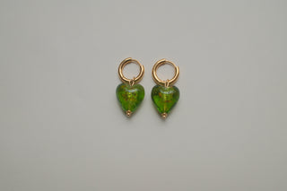 Crystal Heart Earrings - Green