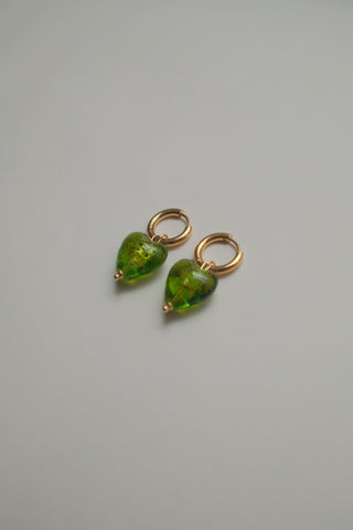 Crystal Heart Earrings - Green