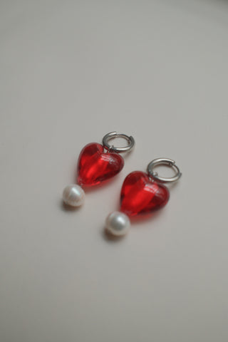 Crystal Pearl Heart Earrings