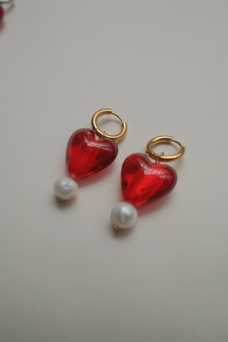 Crystal Pearl Heart Earrings