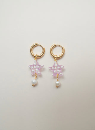 Starfish Earrings with Pearl - Lilac