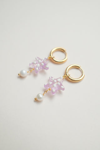 Starfish Earrings with Pearl - Lilac