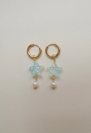 Starfish Earrings with Pearl - Blue