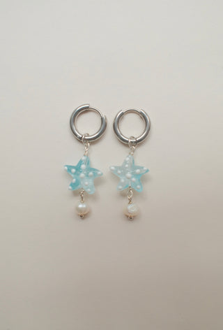 Starfish Earrings with Pearl - Blue