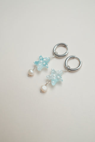 Starfish Earrings with Pearl - Blue