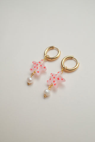 Starfish Earrings with Pearl - Pink