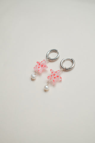 Starfish Earrings with Pearl - Pink
