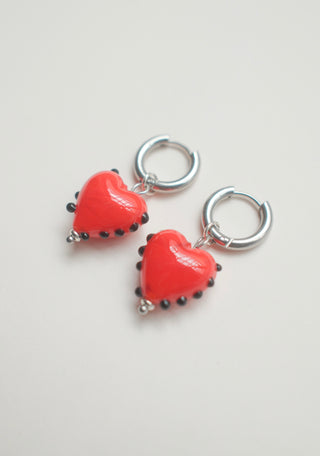 Pippa Heart Earrings - Red