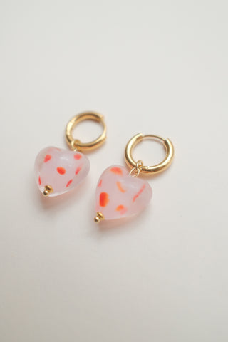 Hester Polka Dot Heart Earrings - Pink