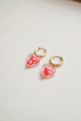 Hester Polka Dot Heart Earrings - Red