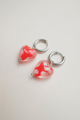 Hester Polka Dot Heart Earrings - Red