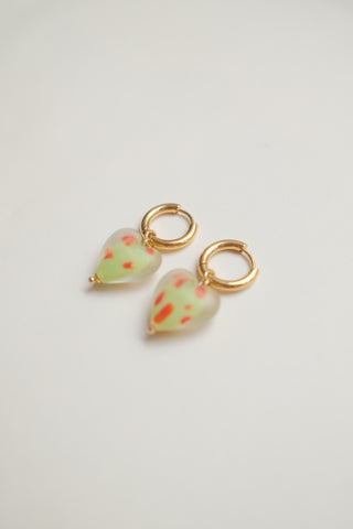 Hester Polka Dot Heart Earrings - Green