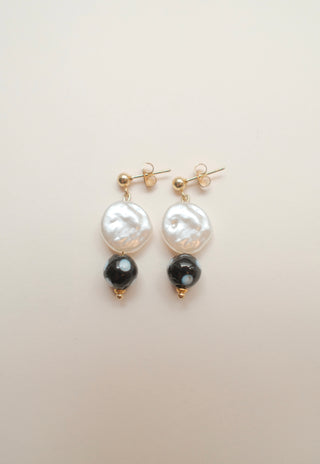 Black Dot Pearl Drop Earrings