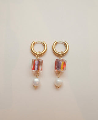 Cherry Cube Pearl Earrings - Red