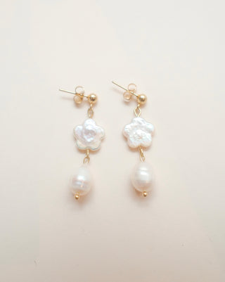 Flower Pearl Drop Earrings