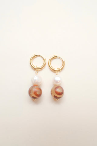Dzi Stone and Pearl Earrings