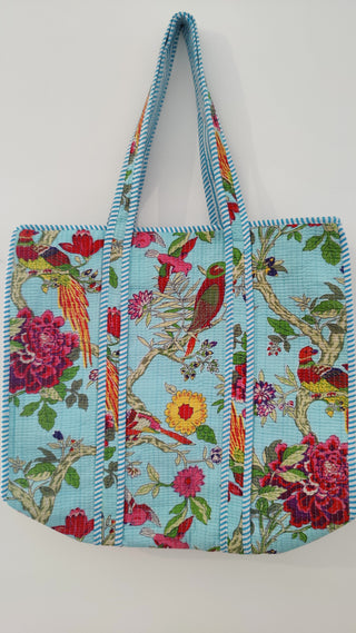 BLUE BIRD QUILTED TOTE