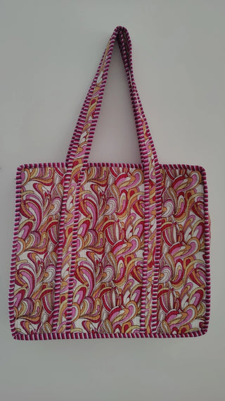 YELLOW PINK ABSTRACT PRINT TOTE