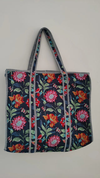 NAVY PINK SUNFLOWER TOTE